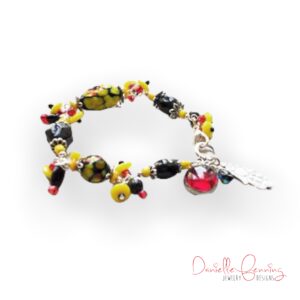 Psychic Red, Yellow and Black Handblown Glass Bracelet with Charms