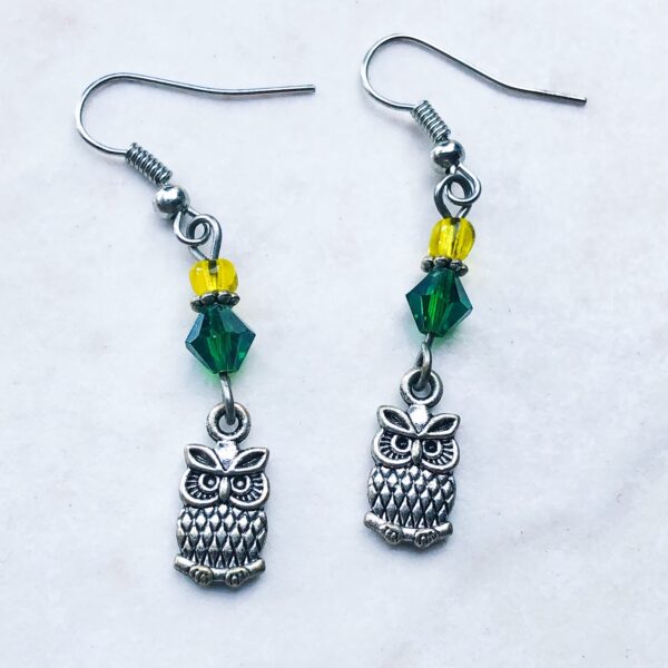 Yellow & Green Owl Charm Bracelet and Earrings set - Image 3