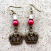 Red Pearl and Clear Glass Crown Necklace & Earrings - Image 2