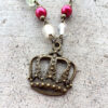 Red Pearl and Clear Glass Crown Necklace & Earrings - Image 3