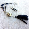 Black and White Zebra Lariat Tassel Necklace and Bone Earrings - Image 3