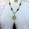Black and White Zebra Lariat Tassel Necklace and Bone Earrings - Image 4