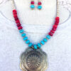 Red Bamboo, Turquoise and Cream Bronze Necklace and Earrings Set - Image 3