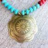 Red Bamboo, Turquoise and Cream Bronze Necklace and Earrings Set - Image 4