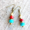 Red Bamboo, Turquoise and Cream Bronze Necklace and Earrings Set - Image 2