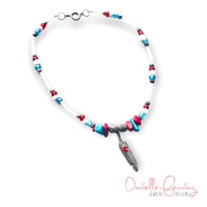 Turquoise and Red Feather Anklet