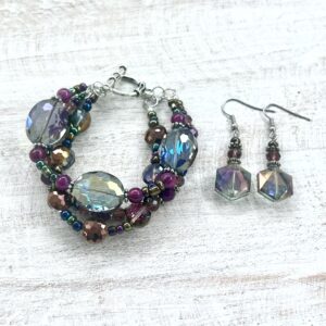Iridescent Purple & Black Multi-Strand Bracelet & Earrings