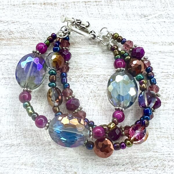 Iridescent Purple & Black Multi-Strand Bracelet & Earrings
