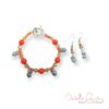 Orange Owl Charm Bracelet and Earrings Set
