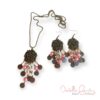 Pink Pearl and Glass Flower Component Chain Necklace and Earrings Set