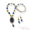 Blue Agate and Green Czech Glass Bronze Chain Necklace and Earrings Set