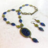 Blue Agate and Green Czech Glass Bronze Chain Necklace and Earrings Set - Image 2