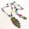 Pastel Rainbow Bronze Owl Necklace - Image 3