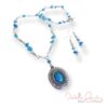 Turquoise Chip and Clear Glass Cabochon Necklace and Earrings Set