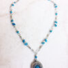Turquoise Chip and Clear Glass Cabochon Necklace and Earrings Set - Image 2