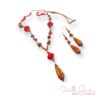 Copper and Red Bamboo Ceramic Chain Necklace and Earrings Set