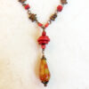 Copper and Red Bamboo Ceramic Chain Necklace and Earrings Set - Image 4