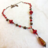 Copper and Red Bamboo Ceramic Chain Necklace and Earrings Set - Image 2