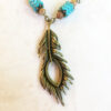Cross Turquoise, Leopard Jasper and Bronze Feather Chain Necklace and Earrings Set - Image 3
