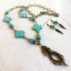 Cross Turquoise, Leopard Jasper and Bronze Feather Chain Necklace and Earrings Set - Image 4