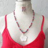 Polymer Clay Shell Flower and Salmon Glass Necklace & Earrings - Image 5