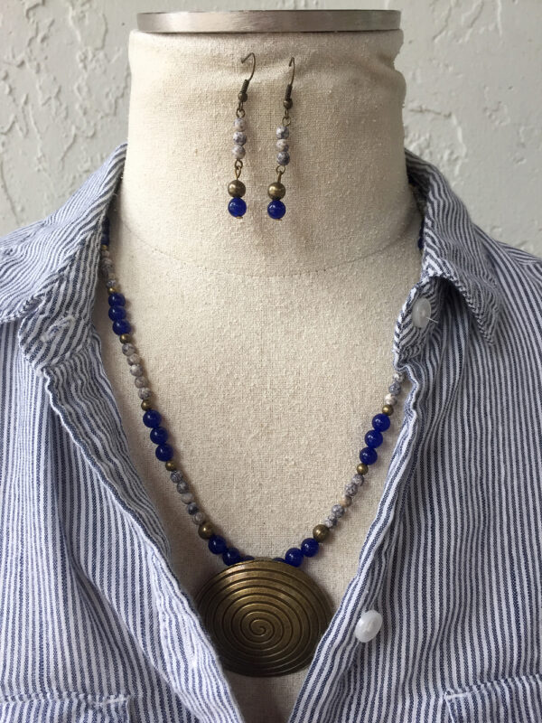 Blue Sapphire and Agate Bronze Necklace & Earrings