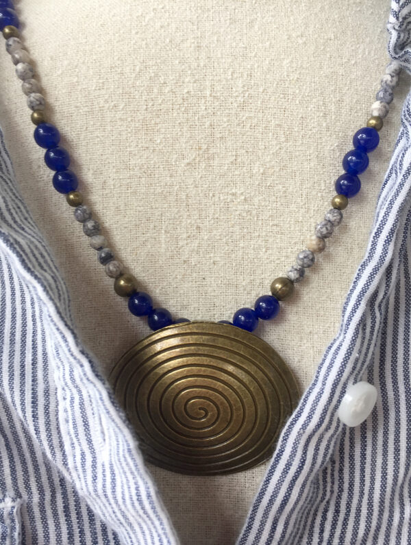 Blue Sapphire and Agate Bronze Necklace and Earrings Set - Image 2