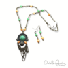 Orange Freshwater Pearl and Green Glass Bronze Tassel Necklace and Earrings Set