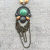 Orange Freshwater Pearl and Green Glass Bronze Tassel Necklace and Earrings Set - Image 3