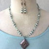 Seafoam Green Glass and Copper Locket Necklace and Earrings Set - Image 4