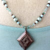 Seafoam Green Glass and Copper Locket Necklace and Earrings Set - Image 5
