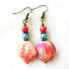 Salmon Shell and Turquoise Bronze Filigree Necklace and Earrings Set - Image 4