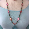 Salmon Shell and Turquoise Bronze Filigree Necklace and Earrings Set - Image 5