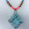 Salmon Shell and Turquoise Bronze Filigree Necklace and Earrings Set - Image 6