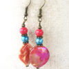 Salmon Shell and Turquoise Bronze Filigree Necklace and Earrings Set - Image 7