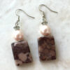 Jasper and Light Pink Pearl Tassel Necklace and Earrings Set - Image 2