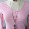 Jasper and Light Pink Pearl Tassel Necklace and Earrings Set - Image 6