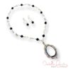 Black Obsidian and Mother of Pearl Necklace and Earrings Set