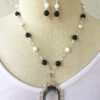 Black Obsidian and Mother of Pearl Necklace and Earrings Set - Image 5