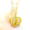 Gold Crown and White Pearl Chain Necklace and Earrings Set - Image 3