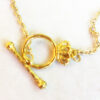Gold Crown and White Pearl Chain Necklace and Earrings Set - Image 4
