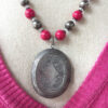 Pink Glass, Clear Glass and Pewter Locket Necklace & Earrings - Image 8