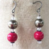 Pink Glass, Clear Glass and Pewter Locket Necklace & Earrings - Image 2