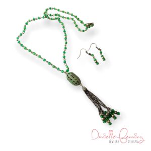 Green & Bronze Filigree Chain Tassel Necklace Set