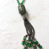 Green and Bronze Filigree Chain Tassel Necklace and Earrings Set - Image 4