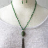Green and Bronze Filigree Chain Tassel Necklace and Earrings Set - Image 5