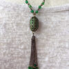 Green and Bronze Filigree Chain Tassel Necklace and Earrings Set - Image 6