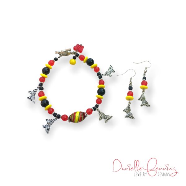 Red, Yellow and Black Butterfly Bracelet & Earrings