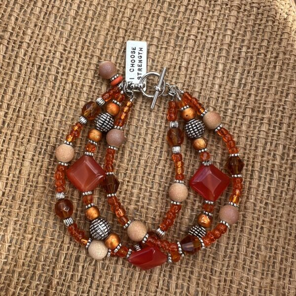Orange Glass Triple Strand Bracelet & Earrings Set