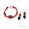 Red Bamboo and Lava Rock Bracelet & Earrings